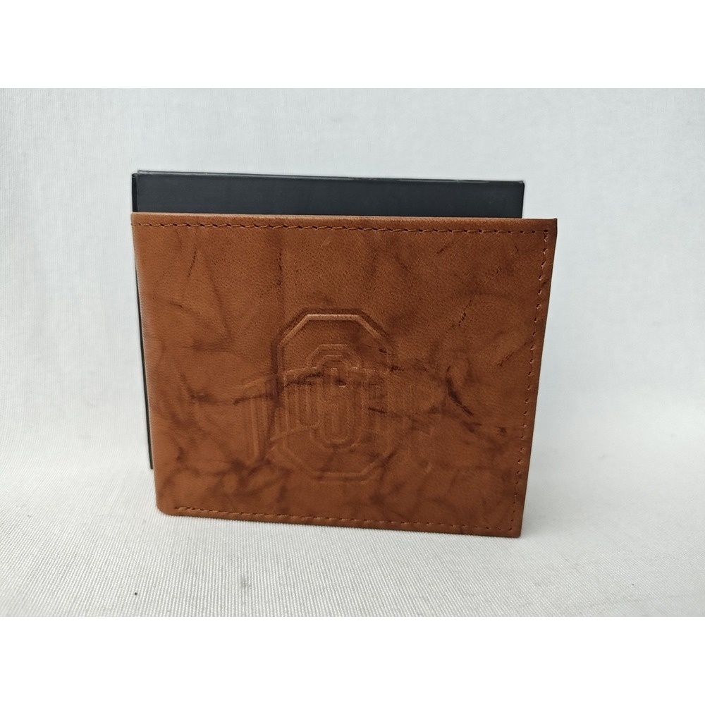 NWT NCAA OSU Ohio State‎ Buckeyes Embossed Trifold Genuine Leather Wallet New